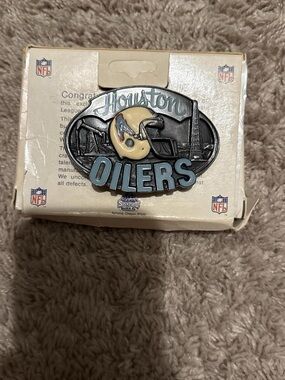 NFL Houston Oilers Belt Buckle - Light Blue, Cream, Black